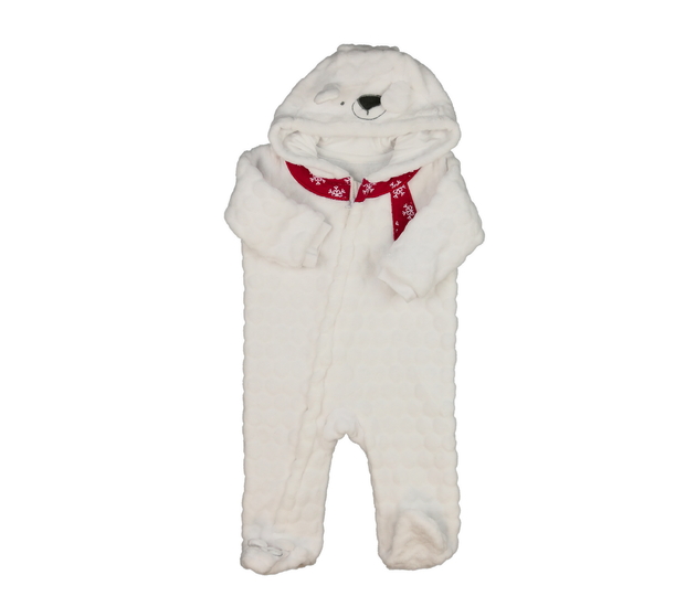 Bílý teplejší vánoční overal s červenými detaily 
