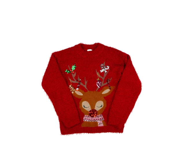 Červený žinylkový vánoční svetr se sobem Next