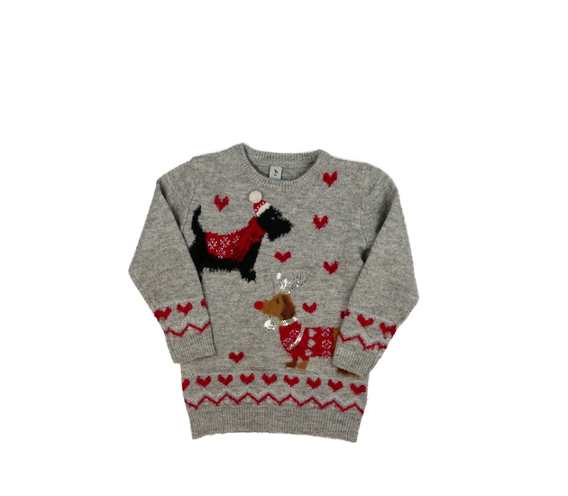Šedý vánoční delší svetr s pejsky Tu 