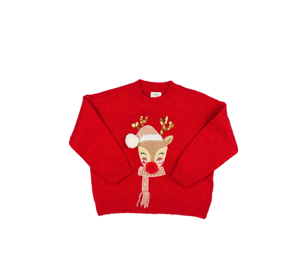 Červený vánoční svetr se sobíkem F&F