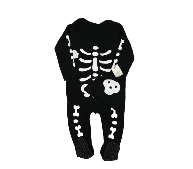 Nový černý overal a čepička halloween s kostrou Ge