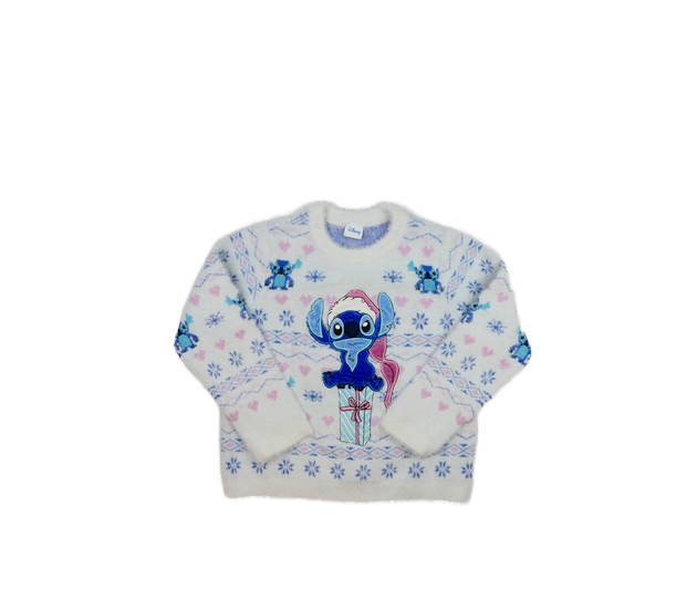 Světlý žinylkový vánoční svetr Stitch Disney 