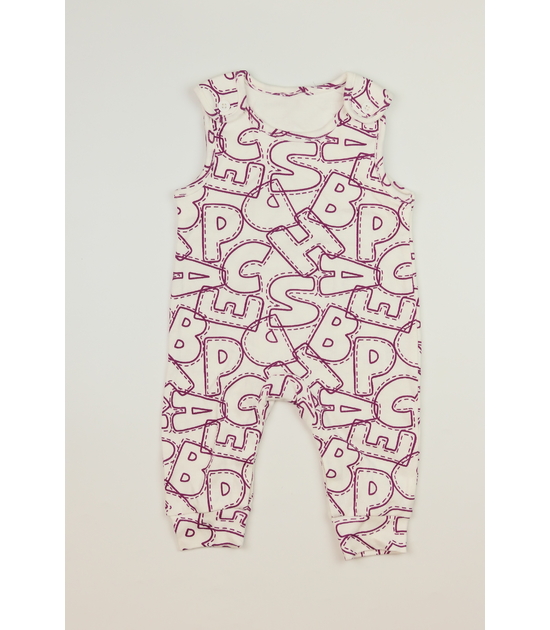 Bílý overal s fialovými písmeny