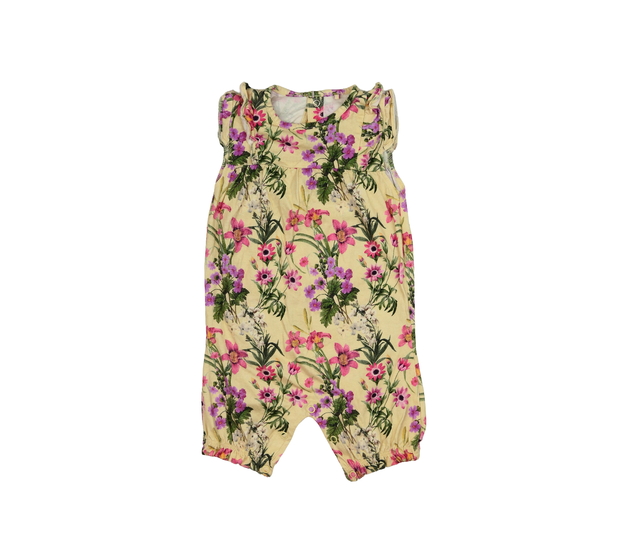 Hnědý květinový overal s volánky Tu