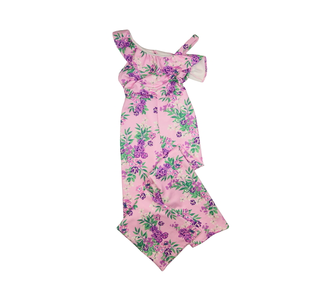Růžový květinový společenský overal George