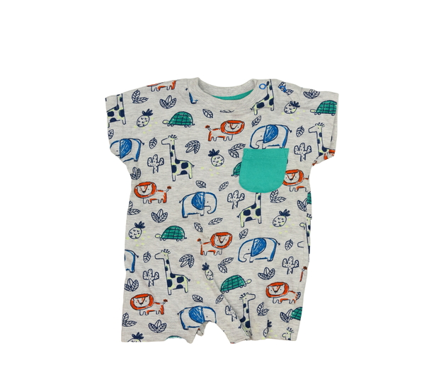 Šedý overal se zvířátky 