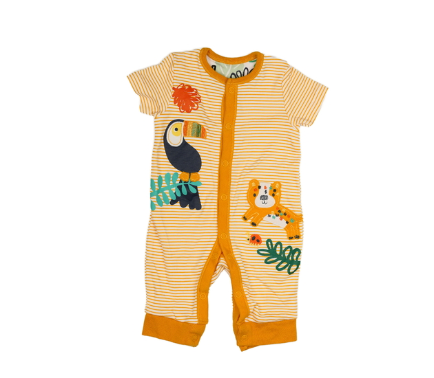 Oranžový pruhovaný overal se zvířátky Nutmeg