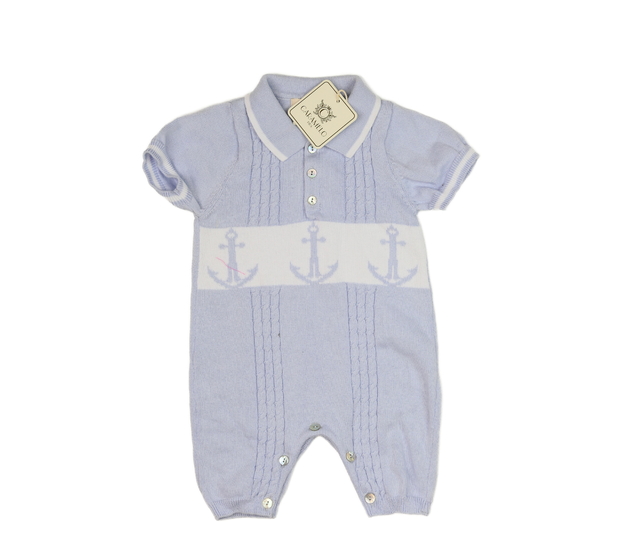 Nový modrý pletený overal s límečkem