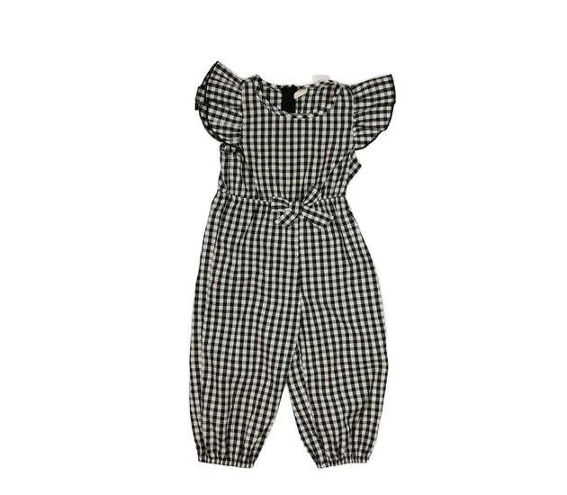 Kostkovaný bílo-modrý overal s volánky 