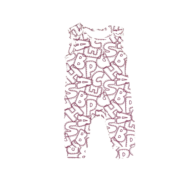 Bílý overal s fialovými písmeny