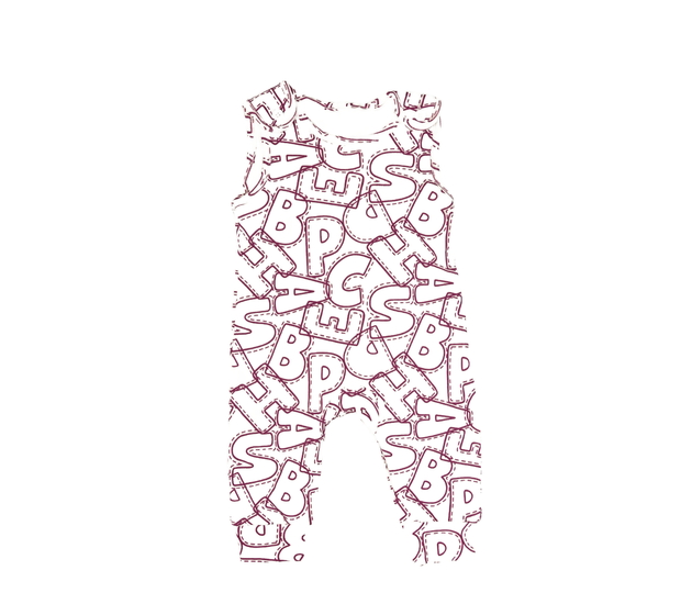 Bílý overal s fialovými písmeny