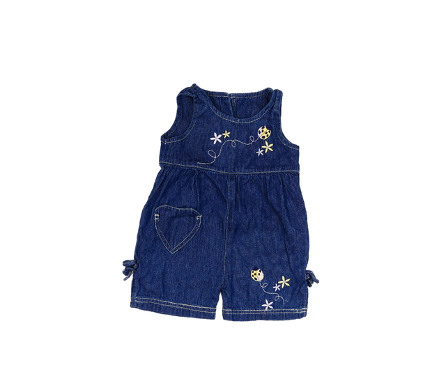 Modrý riflový overal s květinami