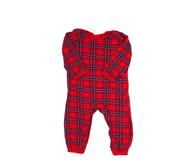 Červený kostkovaný overal 