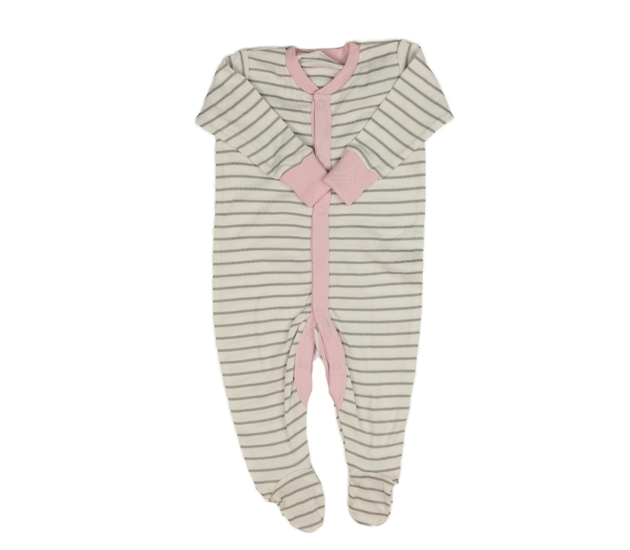 Pruhovaný světlý overal s růžovými detaily