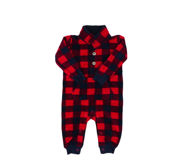 Kostkovaný červeno-modrý teplý overal Nutmeg