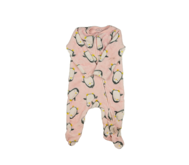 Růžový chlupatý overal s tučňáky 