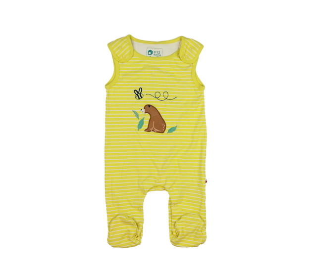 Žlutý pruhovaný overal s medvědem 