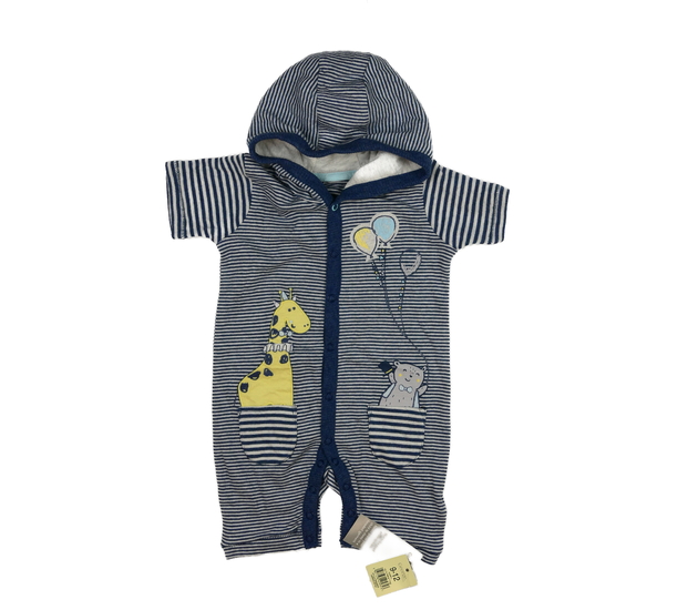 Nový pruhovaný overal s kapucí a se zvířátky Georg