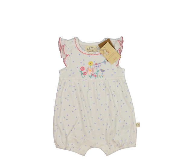 Nový bílý madeirový overal s květinami 