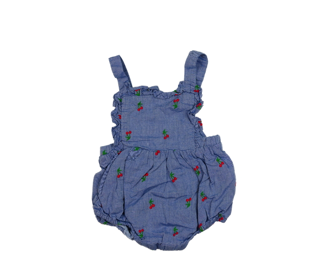 Modrý letní overal s třešněmi 