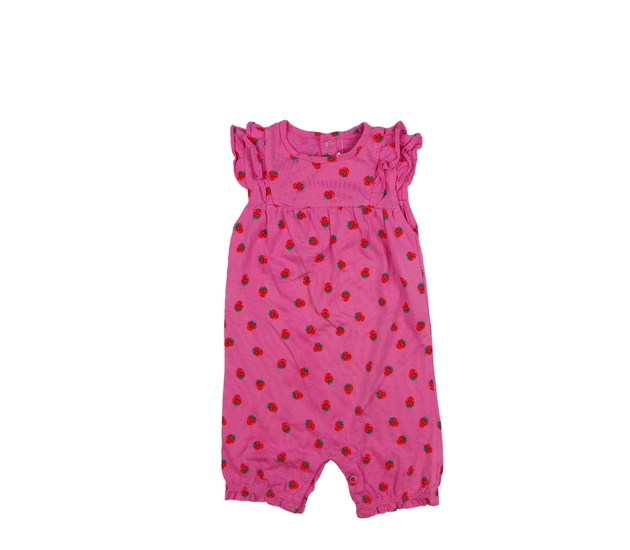 Růžový overal s jahodami a volánky Tu