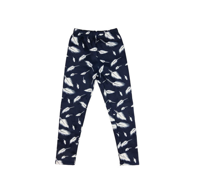 Modré vyteplené legíny s listy 