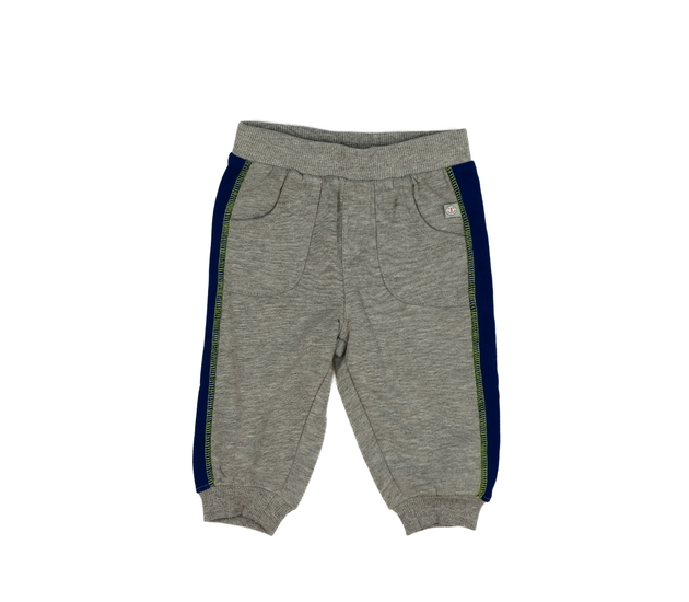 Šedé tepláky s modro-zeleným pruhem