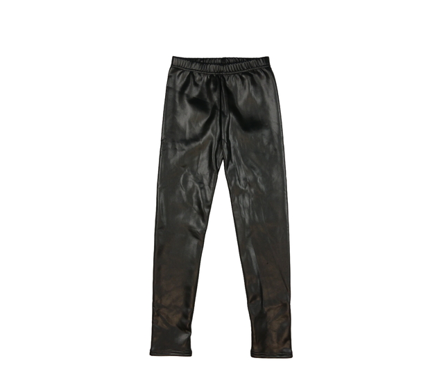 Černé vyteplené koženkové legíny 