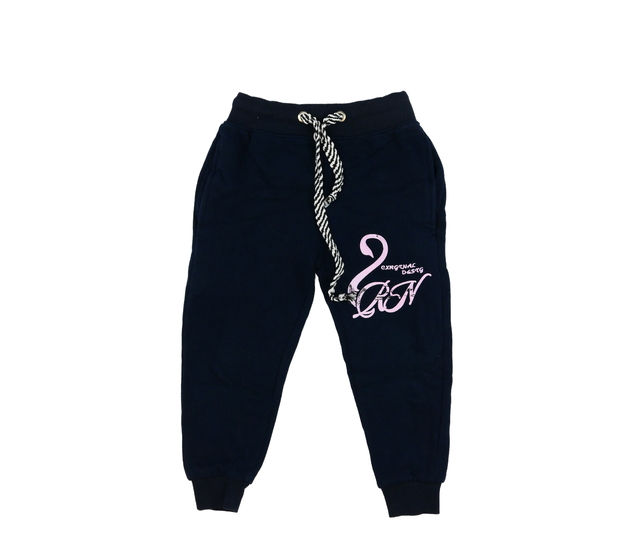 Modré tepláky s růžovým nápisem 