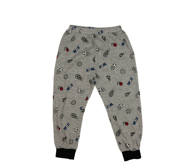 Šedé tepláčky s fotbalovou tématikou