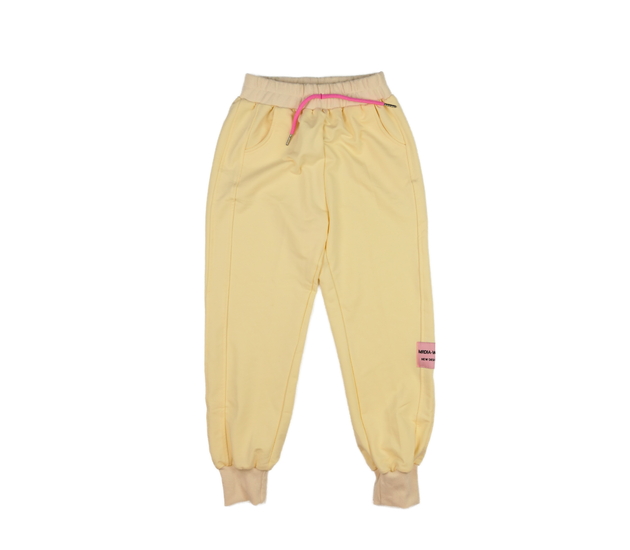 Žluté tepláky s růžovými detaily 