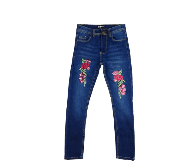 Modré krásné skinny rifle s květinami 