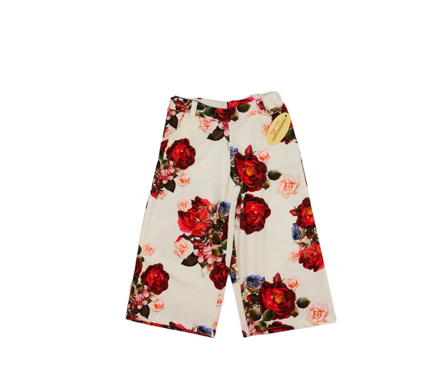 Nové bílé květinové široké 3/4 kalhoty 