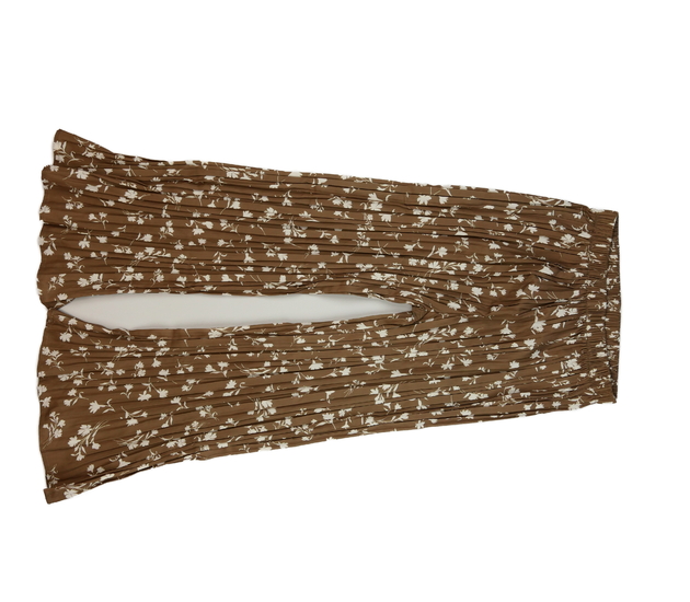 Hnědé zvonové kalhoty s listy 