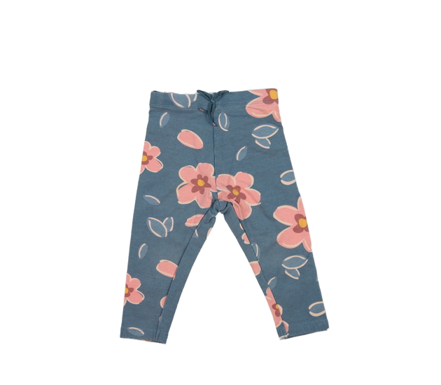 Modré silnější legíny s květinami 