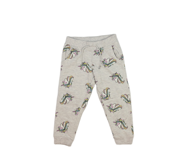 Šedé melírované tepláky s jednorožcem 