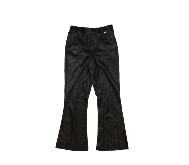 Černé koženkové zvonové kalhoty River Island 