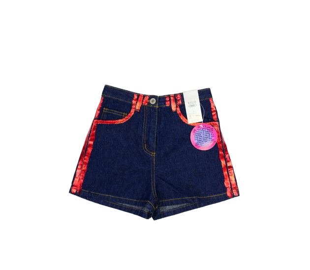 Nové tmavé riflové kraťasy s červenými detaily 