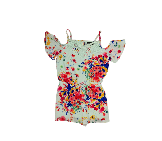 Zelený květinový kraťasový overal 