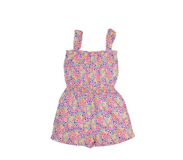 Světlý letní kraťasový overal s květy 