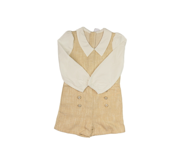 Společenský kraťasový overal hnědo-bílý 