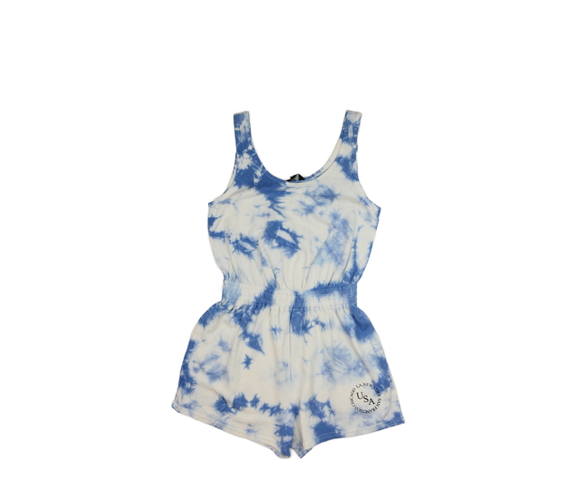 Modrý batikovaný kraťasový overal New Look