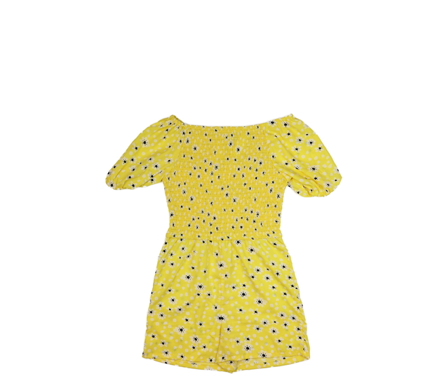 Žlutý letní květinový kraťasový overal 