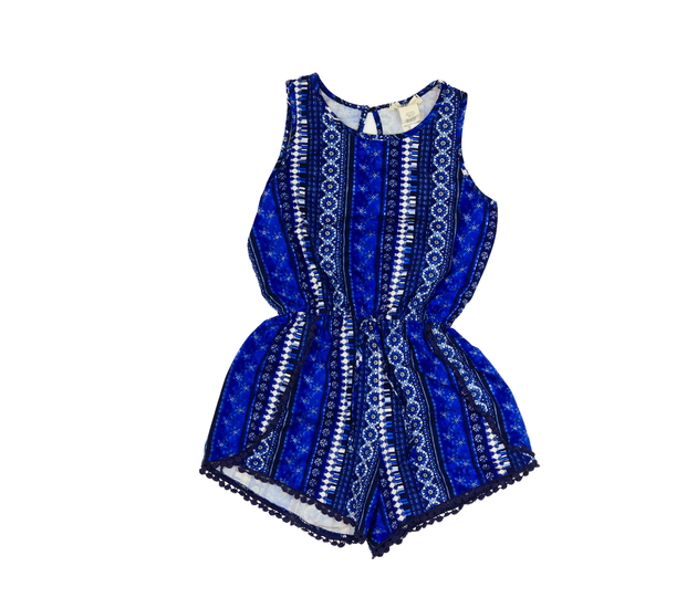 Modrý vzorovaný letní kraťasový overal 