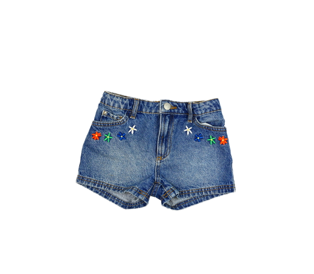 Modré riflové kraťasy s vyšitými květinami Primark