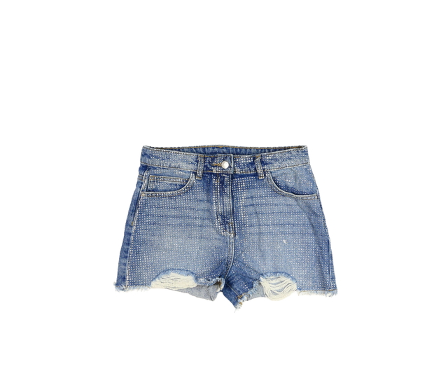 Modré riflové kraťasy se stříbrným detailem