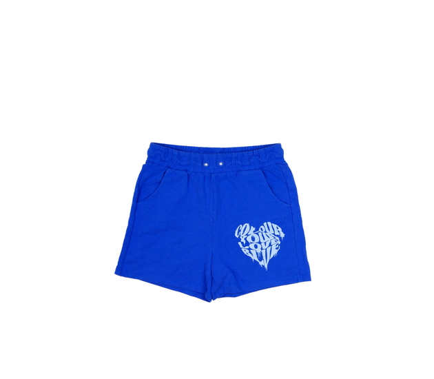 Modré kraťasy s nápisem 
