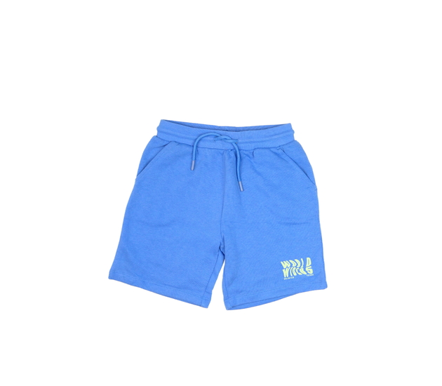 Modré kraťasy se zeleným nápisem 