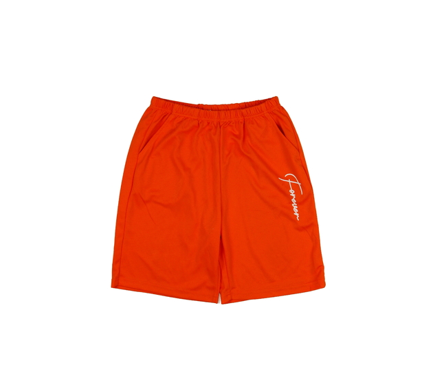 Oranžové sportovní kraťasy s nápisem