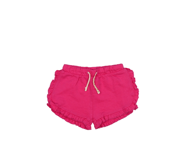 Sytě růžové kraťasy s volánky 